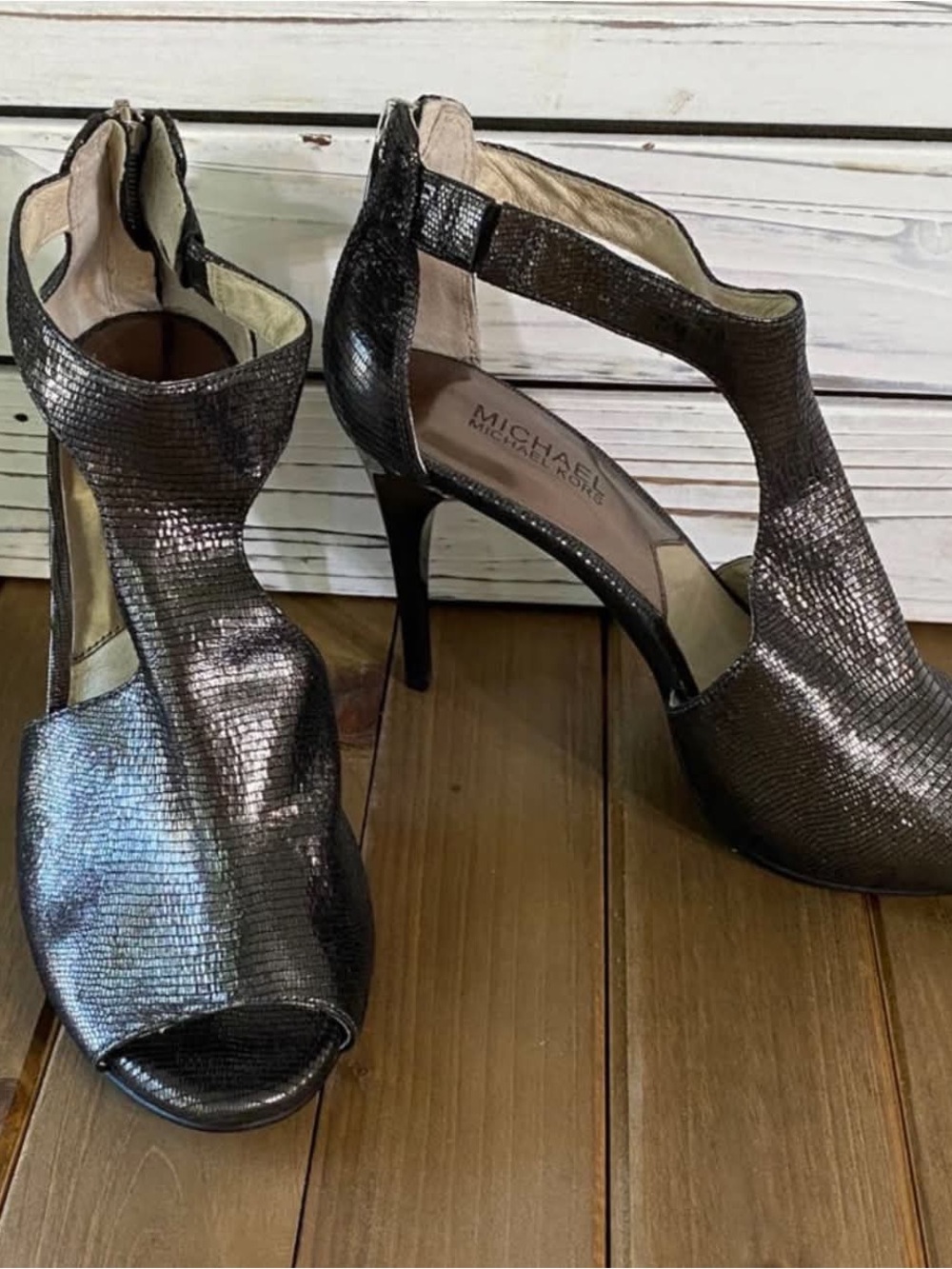 Michael Kors Metallic Gunmetal Open-Toe High Heels